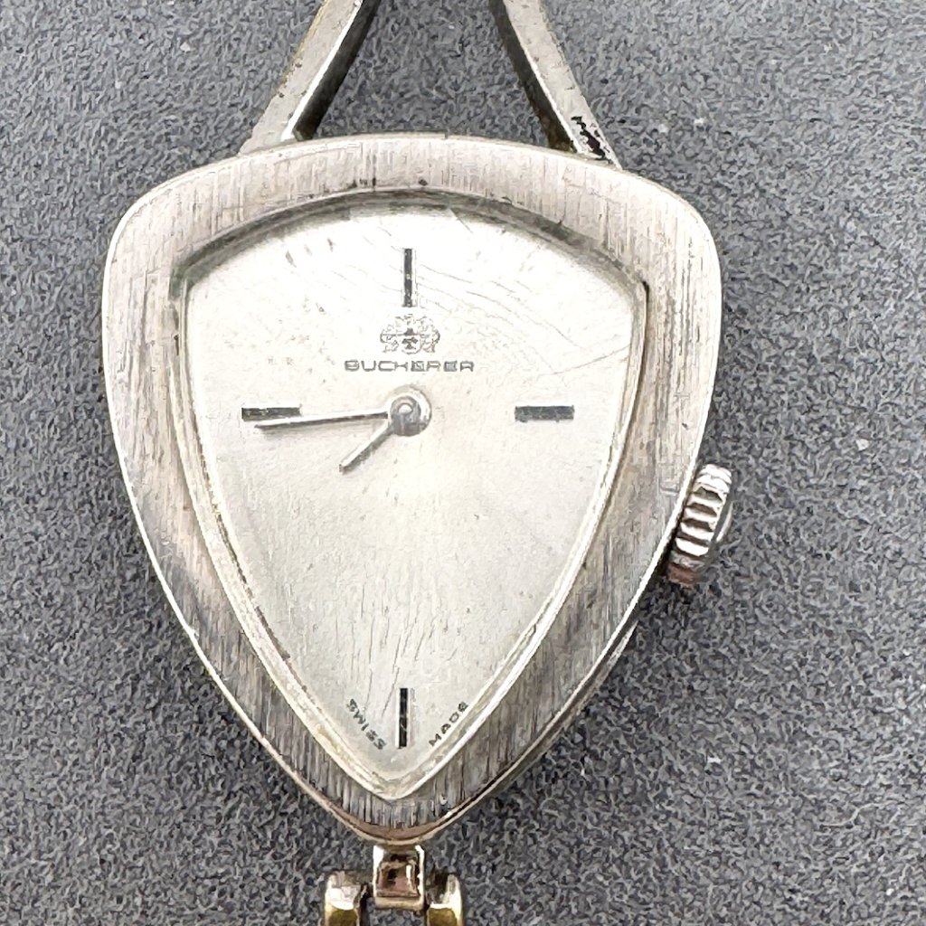 Vintage 1940s Bucherer Trianglular Watch Hand Wind With Link Bracelet